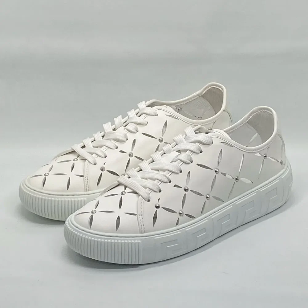 Versace Laser-Cut Low-Top Leather Sneakers size 42/us size 9